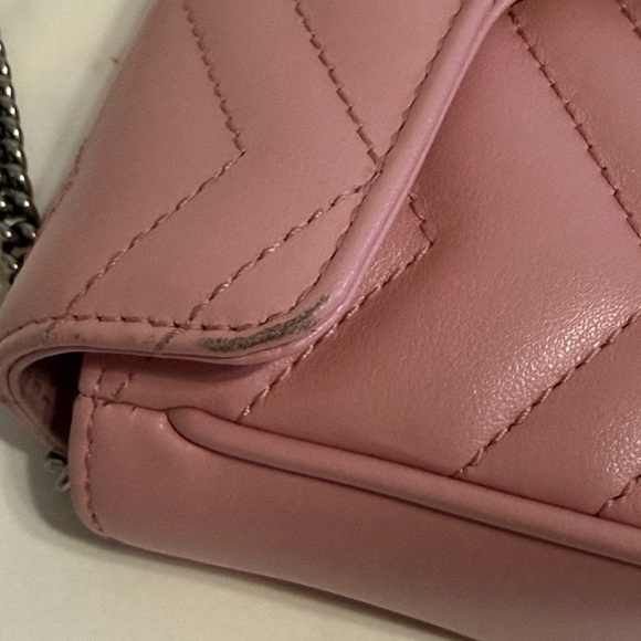 Gucci GG Marmont Super Mini Leather Crossbody In Pink/ Silver - Picture 14 of 16